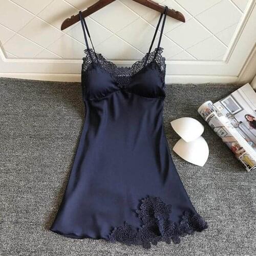 Sexy Lace Nightgowns &Sleepshirts Women Sleepwear Silk Satin Robe Lingerie Female Sleeveless Strap Nightdress Women Robe Hot New