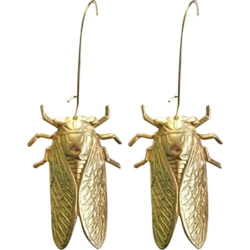 Nature Study Victorian Cicada Entomologist Summer Bug Lucky Insect Earrings Statement Jewelry Unique Cicada Big Beetle Earrings