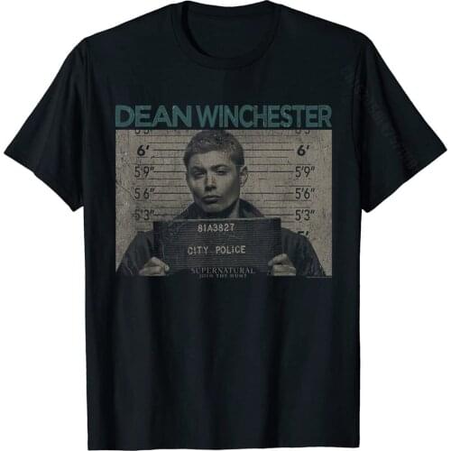 Supernatural Dean Mug Shot T-Shirt Fitted Man Tops & Tees Comics Tshirts Cotton Casual