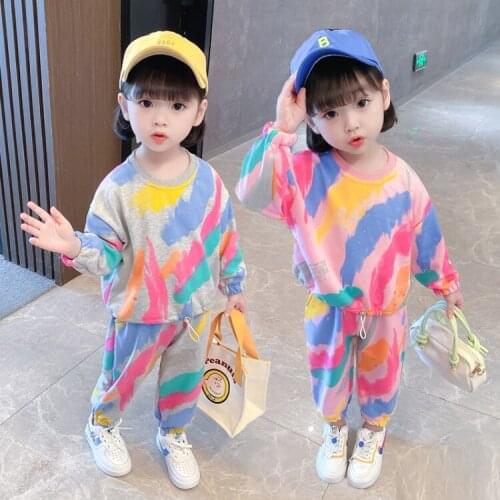 Girls' printed sweater sweatpants suit autumn childrens bottoming shirt tops casual two-piece pants