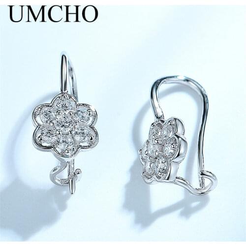 UMCHO Romantic Flower Clip Earrings 925 Sterling Silver Earrings for Women Birthday Gift Fine Jewelry