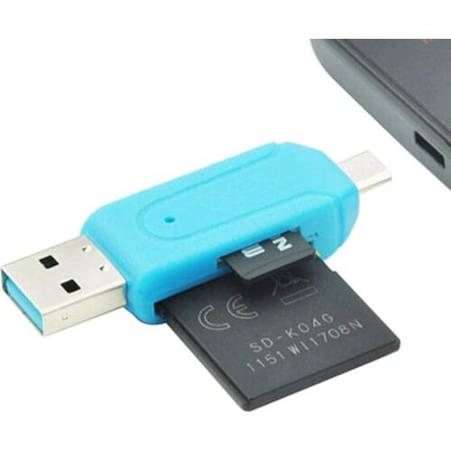 1pc Random Color 2 In 1 USB 2.0 OTG Memory Card Reader Adapter Universal Micro USB TF SD Card Reader For Phone Computer Laptop