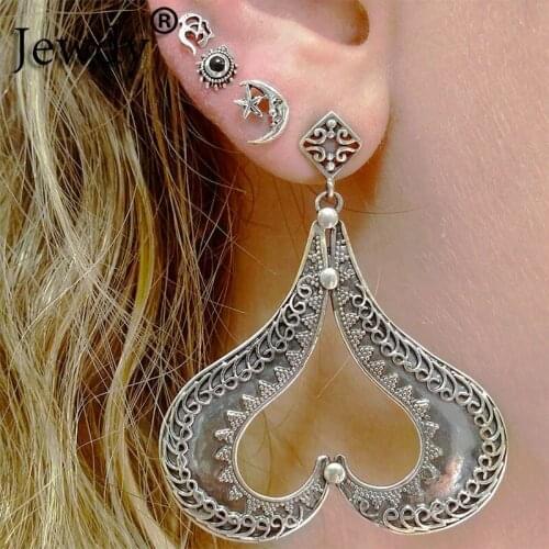 Boho Heart Statement Earrings Set for Women Ear Jewelry Vintage Moon Star Acrylic Stone Stud Earring Set Bridesmaid Wedding Gift