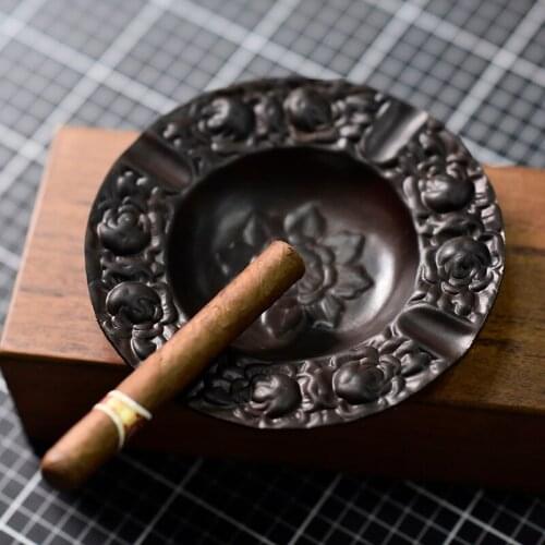 Retro Cowhide Ashtray Place Cigar Leather Portable Exquisite Home KTV Table Ash Tray Storage Holder Smoking Accessories Men Gift