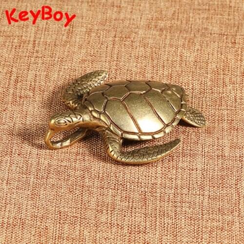 Vintage Brass Sea Turtle Pendant for Necklace Keychains Copper Lucky Longevity Animal Figurines Feng Shui Hangings Jewelry Decor