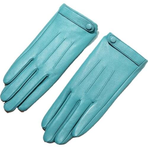 Womens Genuine Leather Gloves Fashion Button Black Sheepskin Touch Screen Gloves Warm In Winter New Arrival