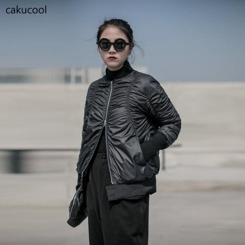 Cakucool 2019 Winter Dark Wind Fold Design Neutral Slim Short Warm Womens Down Jacket