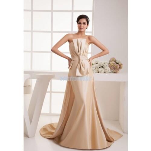 Free shipping 2016 new design fashion small train handmade bow bride married long custom size/color champagne Bridesmaid Dress