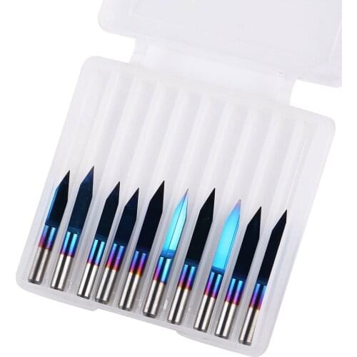 10pcs 3.175mm Blue Coating PCB 3D Milling Cutter 10/15/20/25 Degrees Tungsten Carbide V Shape Engraving Bit CNC Router Tool