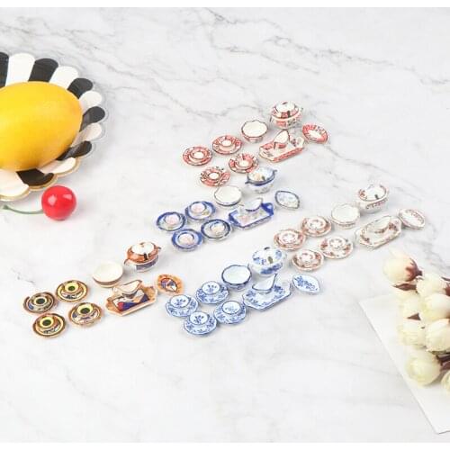 13Pcs 1:12 Dollhouse Miniature Tableware Porcelain Ceramic Kitchen Accessories