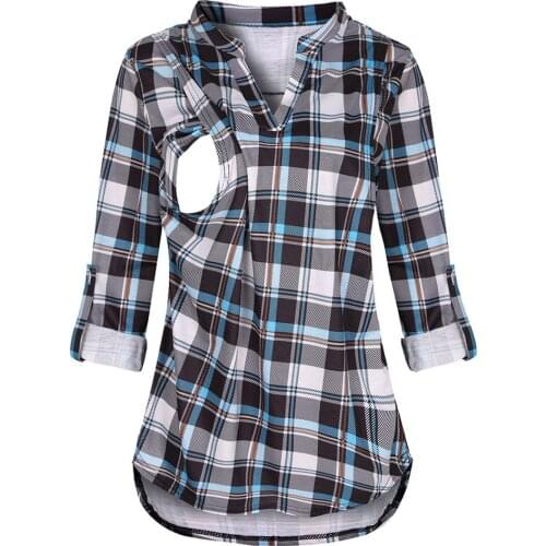 4# Women Plaid Print Maternity Tees Maternity Long Sleeve Nursing Tees Breastfeeding Pregnant Tees Leisure T-shirt Embarazada