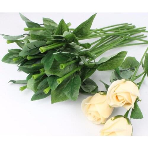 50pcs Artificial Fake Rose Flower Stems For DIY Handmade Bouquet Leaf Vein Wedding Home Decoration