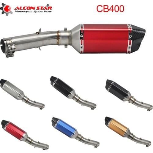 Alconstar- 51mm Motorcycle Exhaust Middle Pipe Round Muffler for HONDA CB400 Slip-On With Exhaust Muffler Ak Racing
