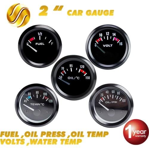 Dragon Gauge Car Gauge Water Temp 2" 52mm 40~120 Celsius / Oil press fuel 12V Volts Auto Instrument Black Bezel