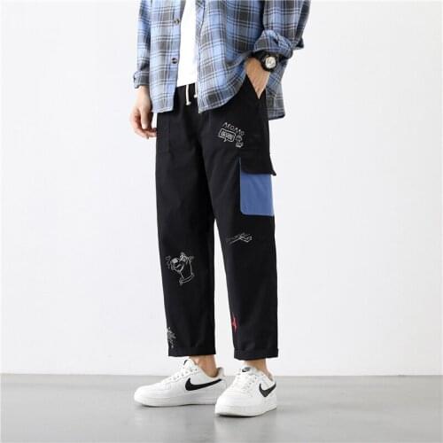 Japanese Streetwear Fashion Cargo pants men Harajuku Graffiti Baggy Wide Leg Pants Casual Ankle Length Trousers Clothing White