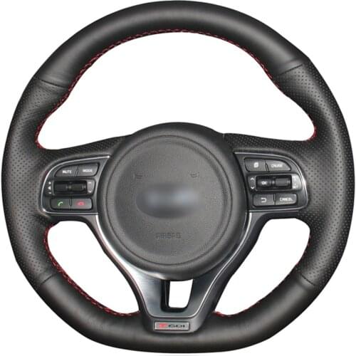 Black PU Faux Leather DIY Hand-stitched Car Steering Wheel Cover for Kia K5 Optima 2016-2018 Sportage KX5 2016-2019