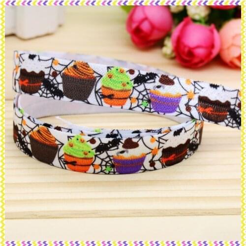 DHK 5/8'' 5yards Fold Elastic FOE cupcake halloween printed headband headwear diy decoration OEM Wholesale C152