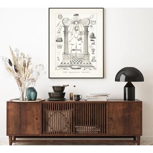Freemasonic Hand Drawing Wall Art Painting Canvas Prints Freemason Chart Vintage Poster The Masonic Chart Picture Home Decor