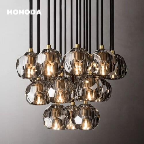 Retro Boule De Smoky Crystal Chandeliers Modern LED Ball Metal Pendant Light Fixture Bedroom Living Room Staircase Lamps Lustre