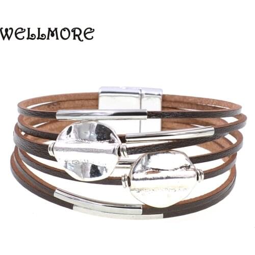 WELLMORE charm Leather Bracelets For Women & Men Multiple Layers wrap Bracelet Couple gifts fashion Jewelry wholesale