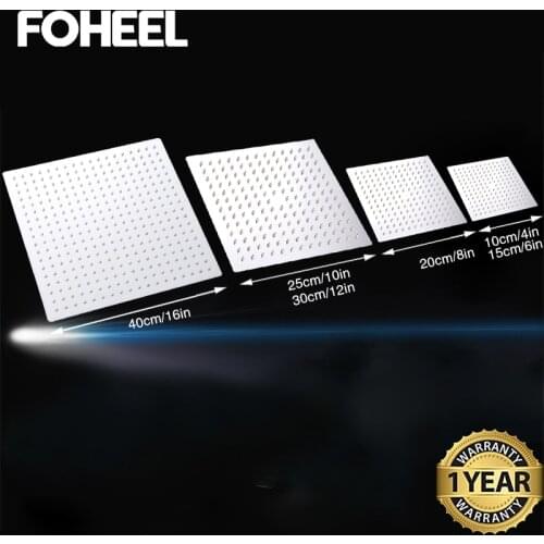 FOHEEL 16/12/10/8/6 inch Round & Square Showerhead Stainless Steel Polished Chrome Wall Mounted Bathroom Rainfall Shower Heads