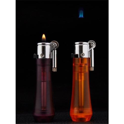 Cool Butane Lighter Grinding Wheel Lighter Metal Blue Flame Visual Capacity Mini Magic Lighter Smoking Accessories Gift for Men