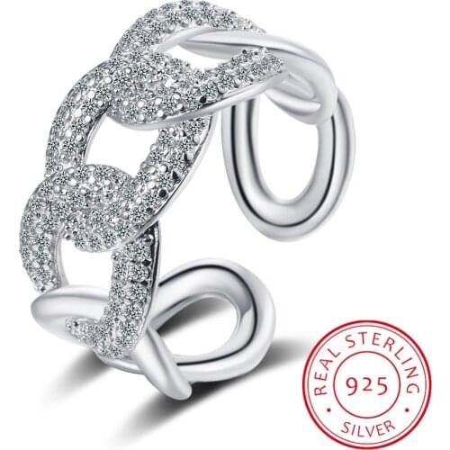 LEKANI Trendy 925 Sterling Silver Chain Rings for Women Couples Vintage Handmade Twisted Geometric Finger Jewelry Party Gifts