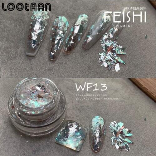 Lootaan 1 Box Nail Powder Star Aurora Cloud Brocade Flakes Chrome Powder for Spring Nails Face Eyeshadow Manicure Paillettes