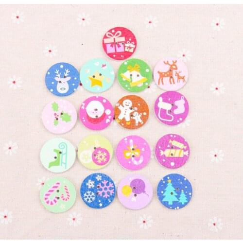 Mix Wooden Christmas Series Pattern Round Quare Scrapbooking Button Handmade Accessory Sewing Home Decoration DIY 25mm 20pcs