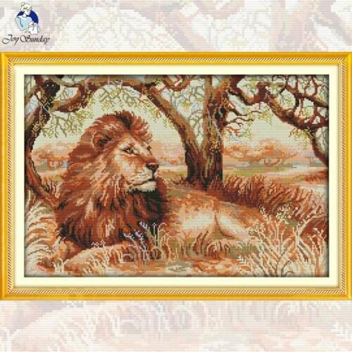 NKF The African Lion Cross Stitch Sets Handmade Craft Painting Needlework Embroidery Kit Animal Cross Stitching for Home Decor