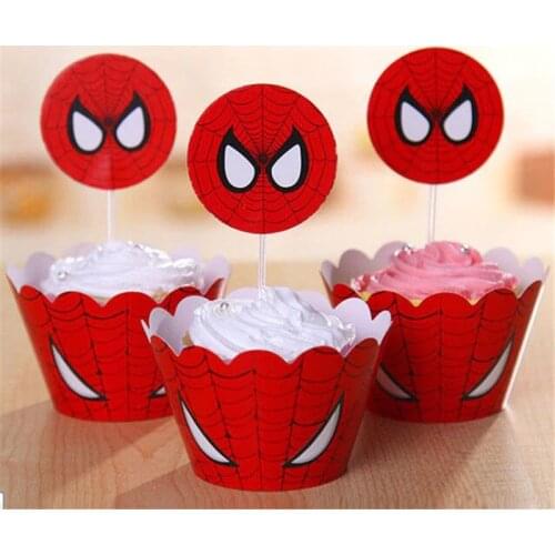 24pcs Spiderman Cupcake Wrappers Picks Kids Baby Birthday Party Decor Cake Decorations Baby Shower Food Cake Topper Supplies