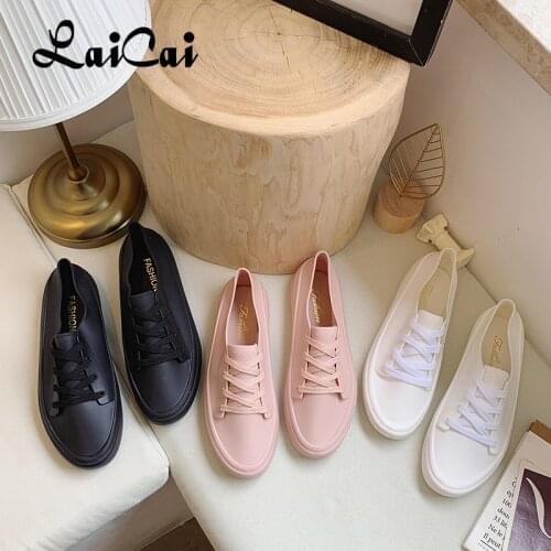 Non-slip Cute Low-top Kitchen Waterproof Rubber Shoes Fashionable Lace-up Outer Wear Shallow Mouth Flat Soft Bottom Womens Shoes