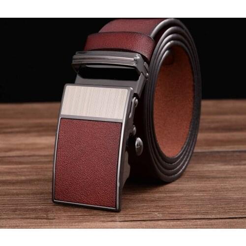 NEW Men Leather Belt Fashion Mens Leather Ratchet Dress Belt with Toothless Buckle Mens Vintage Belt
