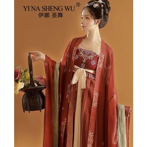 Original Chinese Traditional Hanfu Costume Woman Ancient Fairy Pirnt Dress Lady Elegance Han Dynasty Cosplay Stage Clothing Suit