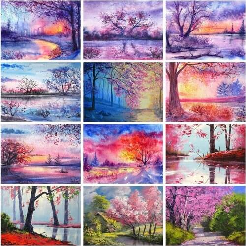 Canvas Size Full Square/Round 5d Diamond Painting Tree Handicraft DIY Diamond Embroidery Landscape Mosaic Wall Art Craft Kit