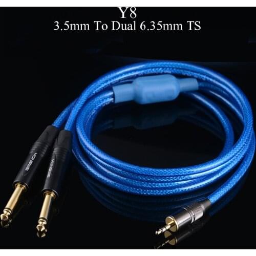 WinAqum Professional Gold Plated 3.5mm 1/8 inch Coaxial Audio Cable To Dual 6.35mm 1/4 inch TS Plug Adapter Video Wire Y8