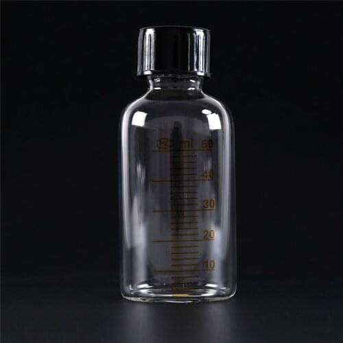 50ml Transparent Plastic Black Screw Cap Screw On Cover Graduation Sample Vials Round Glass Reagent Bottle