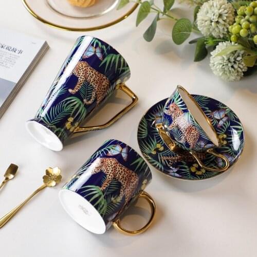 Retro Bone China Mugs Leopard Forest Cheetah Ceramic Coffee Set Teacup Afternoon Tea Cup Drinking Home Drinkware Gift