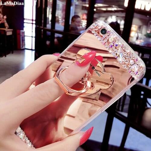Luxury Rhinestone Case For Xiaomi 8 9 SE MAX2 5X Redmi 8A Note5A 7 6 8 Pro Case Glitter Mirror Girls With Ring Holder Stand Soft