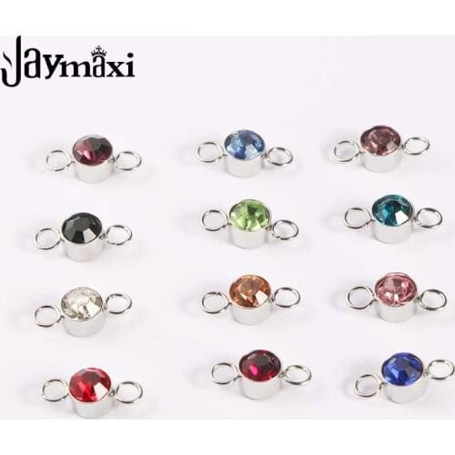 Jaymaxi 12 Birthstone Charms for Bracelet Making Round 6mm Rhinestones Stainless Steel DIY Jewelry Findings 50piece/lot
