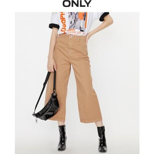 ONLY Womens Stylish casual loose stitching high waist wide leg cropped jeans | 119349555