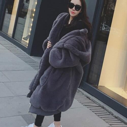 Faux Fur Coat Women 2020 Casual Hoodies Furry Thick Warm Long Faux Rabbit Fur Jacket Loose Winter Coat Women Casaco Feminino