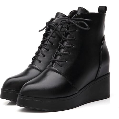 LEOSOXS Wedges Platform Women Boots Warm Snow Boots Women Winter Shoes Leather Fashion Ladies Casual Shoes Zipper Ankle Boots