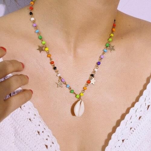 Bohemian Colorful Seed Bead Shell Choker Necklace Statement Short Collar Clavicle Chain Necklace for Women Female Boho Jewelry