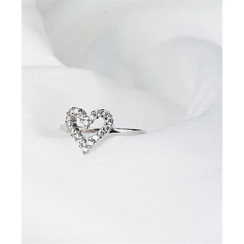 925 Sterling Silver Wholesale Korean Fashion Heart Shaped Zircon Lover Temperament Open Rings For Women Anillos Mujer SR265