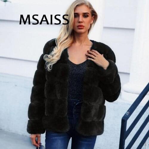 MSAISS Women Faux Fur Coat Winter Thick Long Sleeve Furry Fake Fur Fluffy Female Jacket Outwear