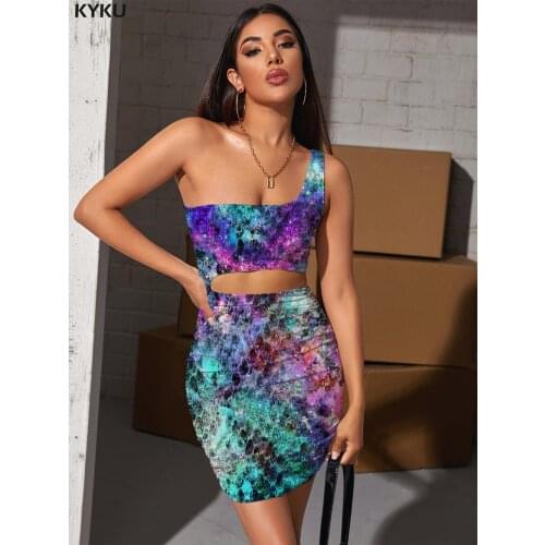 KYKU Brand Colorful Dress Women Snake Skin Pleating Art Vestido Sexy Harajuku Bodycon Dress Womens Clothing Club New Boho Femme