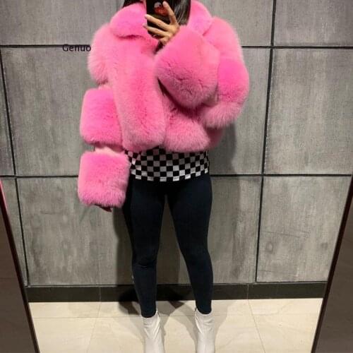 Winter Furry Thick Overcoat Cropped Faux Fur and Leather Patchwork Jacket Women Plush Faux Fur Short Coat Fake Fox Fur Outwear
