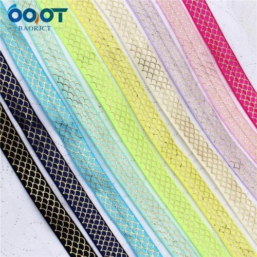 10yards 5/8''geometric bronzing Ribbon Elastic Foldover Elastics Stretch Hair Ties Headbands for Baby Girls Hair Bow E-20428-838