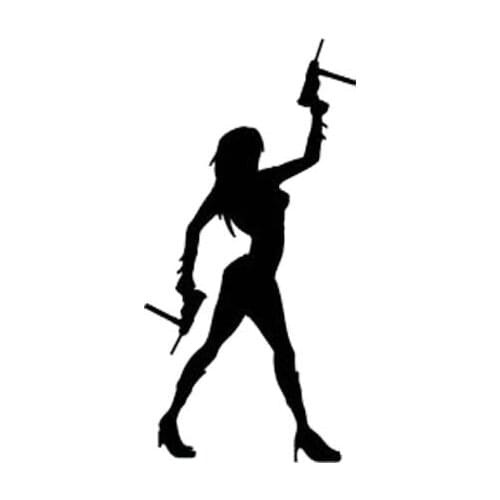 6.1*12.1CM Black/Silver Gunfire Warrior Sexy Girl Walk On Fire Vinyl Decal Zero Defect Fashion Design Car Sticker C20-0558